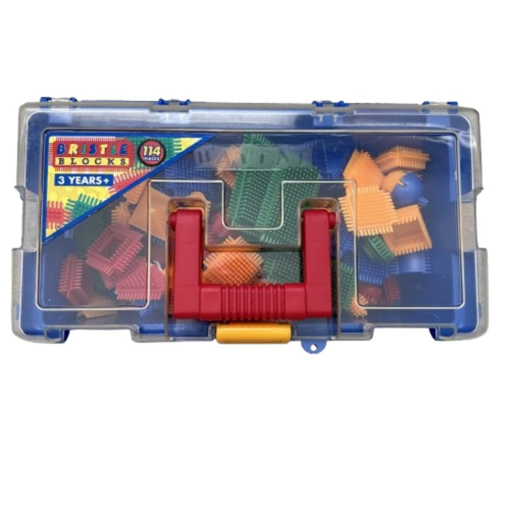 Bristle Blocks 100 Mixed Assorted Building Pieces w/ Case Wheels People Animals